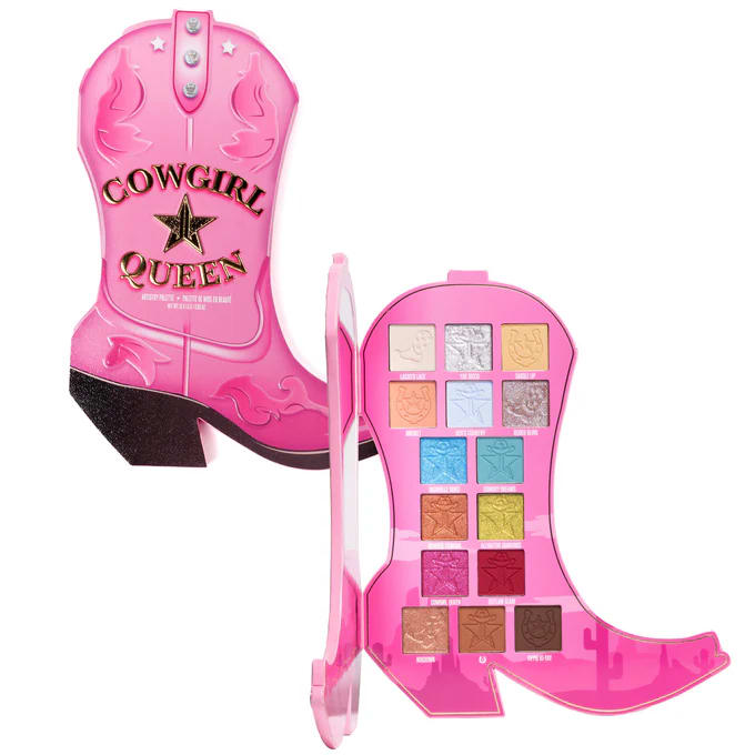 Creative packaging design shaped like a cowboy boot for an eyeshadow palette