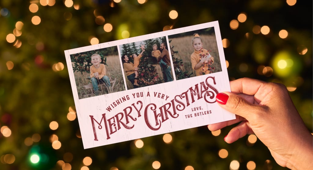 A Christmas card design with a photo collage