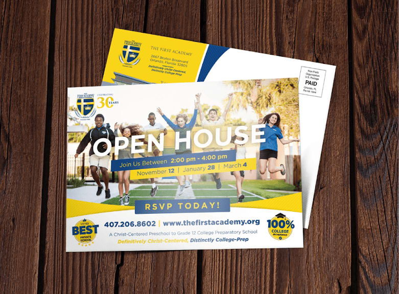Event invitation postcard with a QR code to RSVP