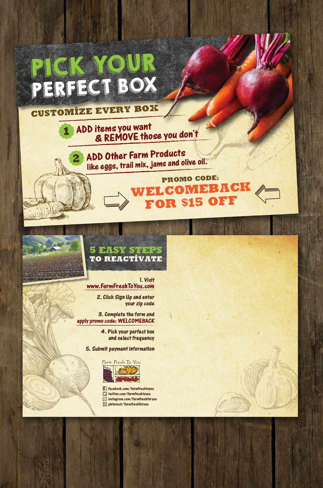 A re-engagement postcard with a welcome back offer