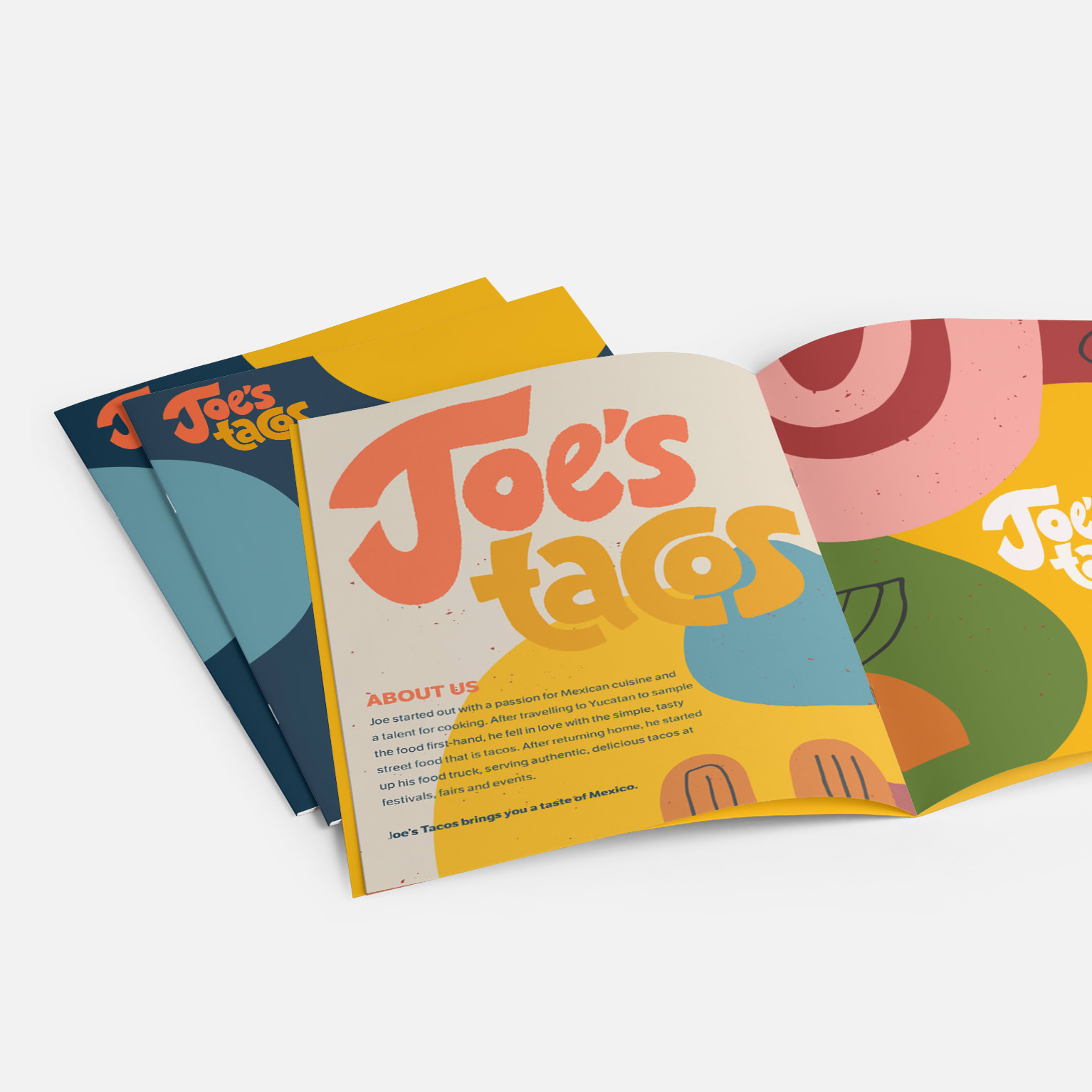 An example of a booklet design that uses brand colors and fonts