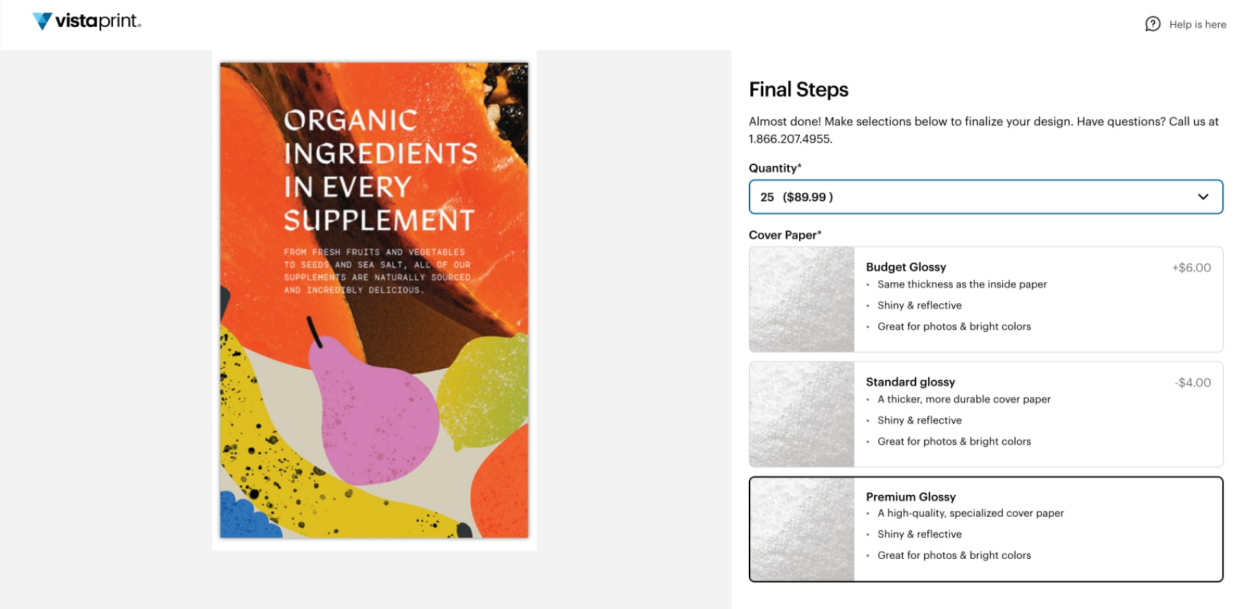 A screenshot of the booklet preview before printing on the VistaPrint website