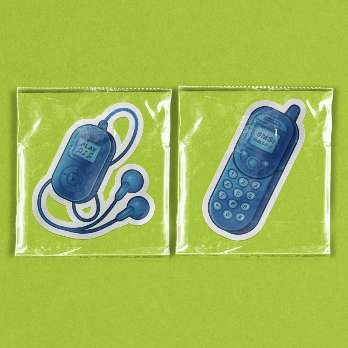 Frutiger Aero Revival graphic design trend 2026 in sticker design