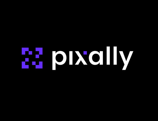 Multicolor pixelated logo with wordmark logo