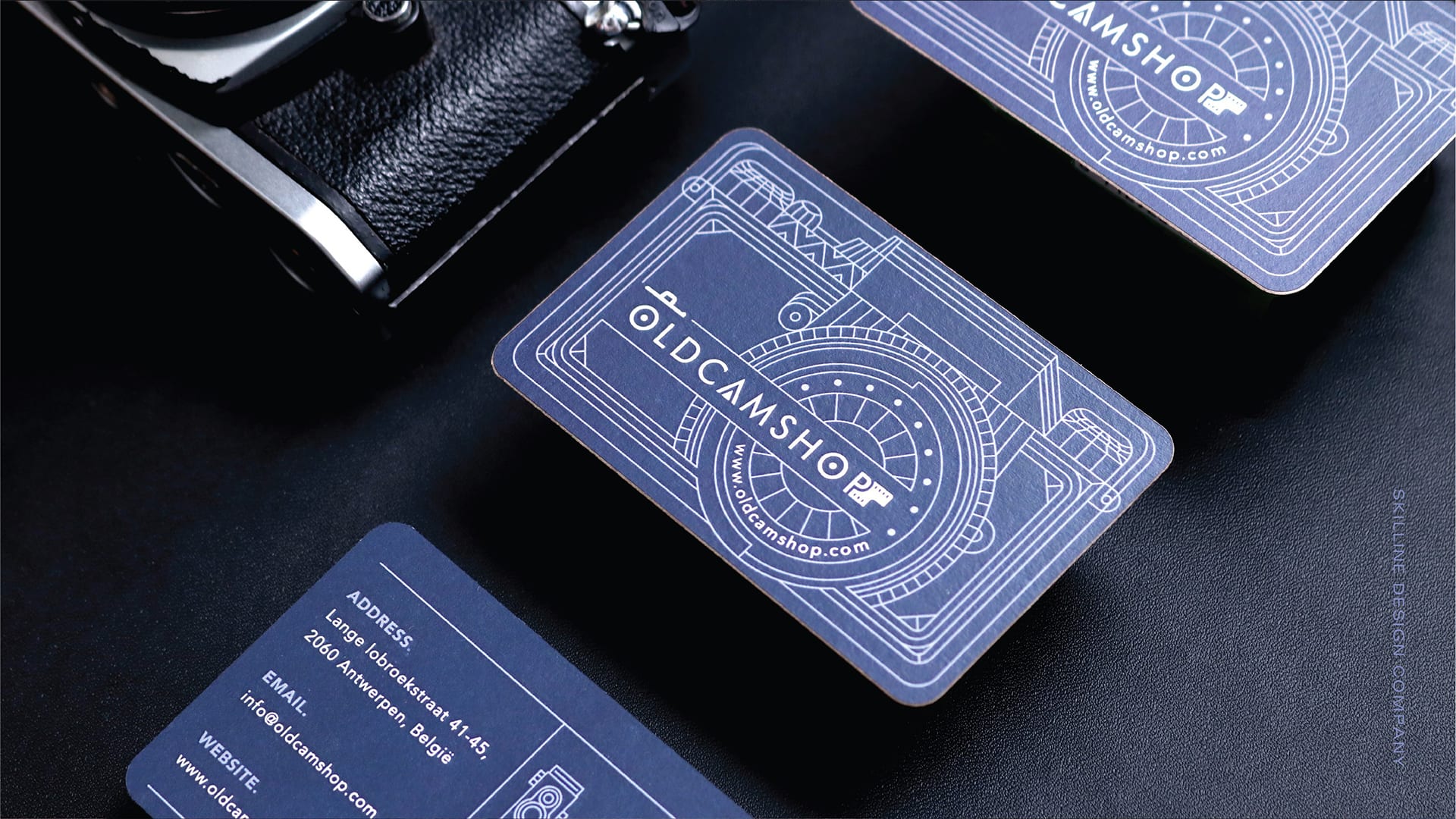 Blueprint business card design for a camera shop