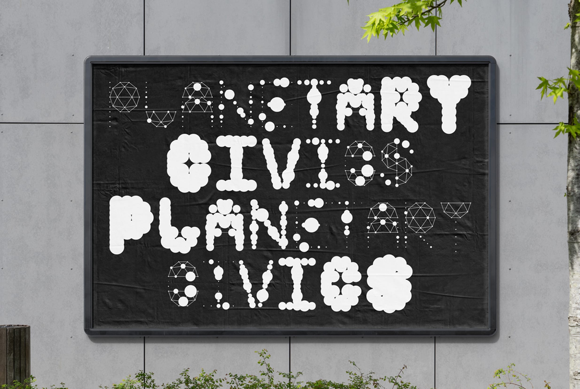 Halftone blur font merging differently sized dots