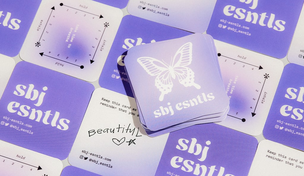 Lavender butterfly business card with rounded corners, highlighting how unique shapes can make a brand feel distinctive and memorable.