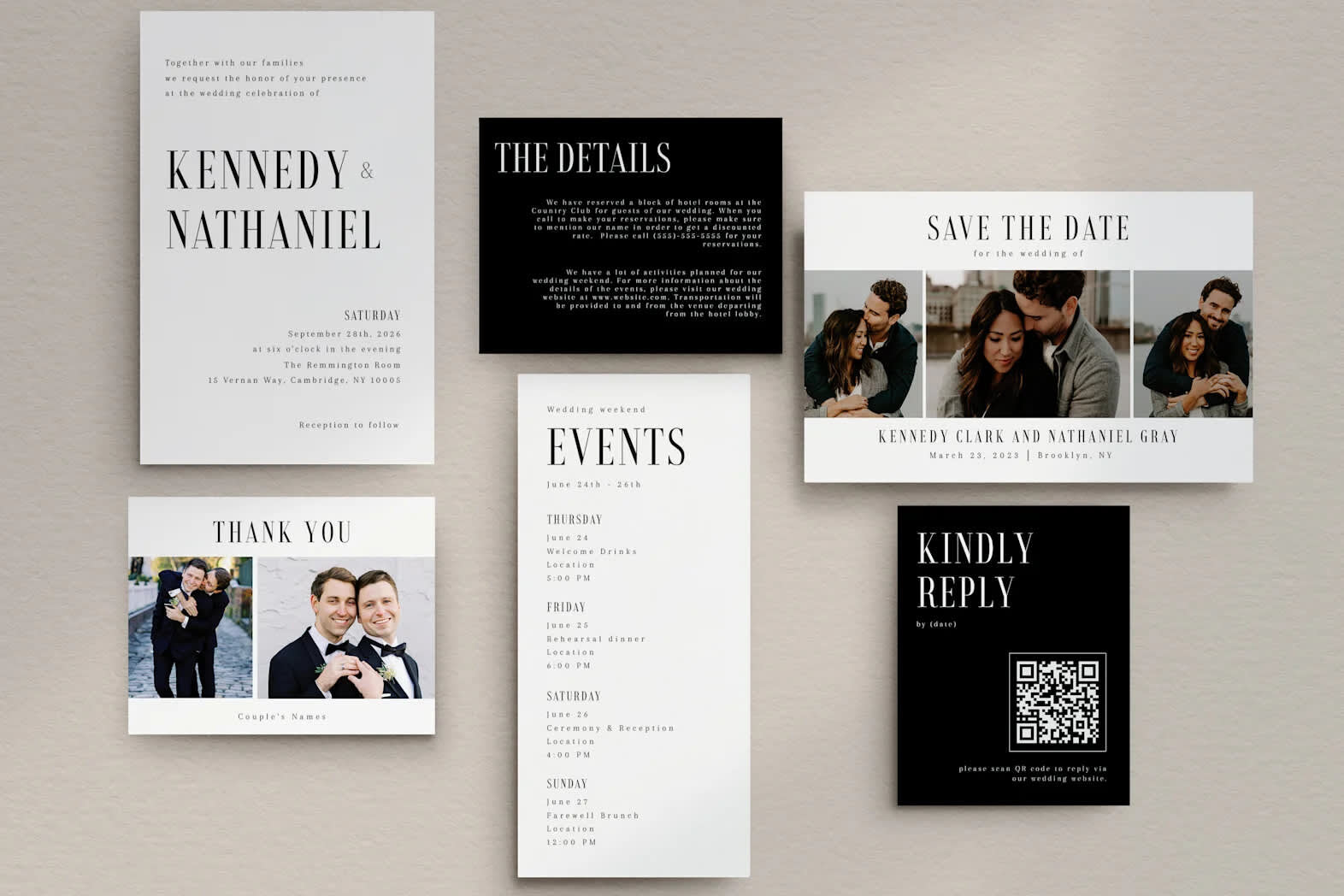 Wedding stationery with RSVP card QR code
