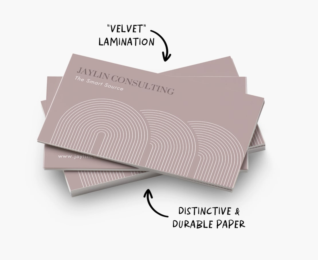 Soft-touch business cards with velvet lamination