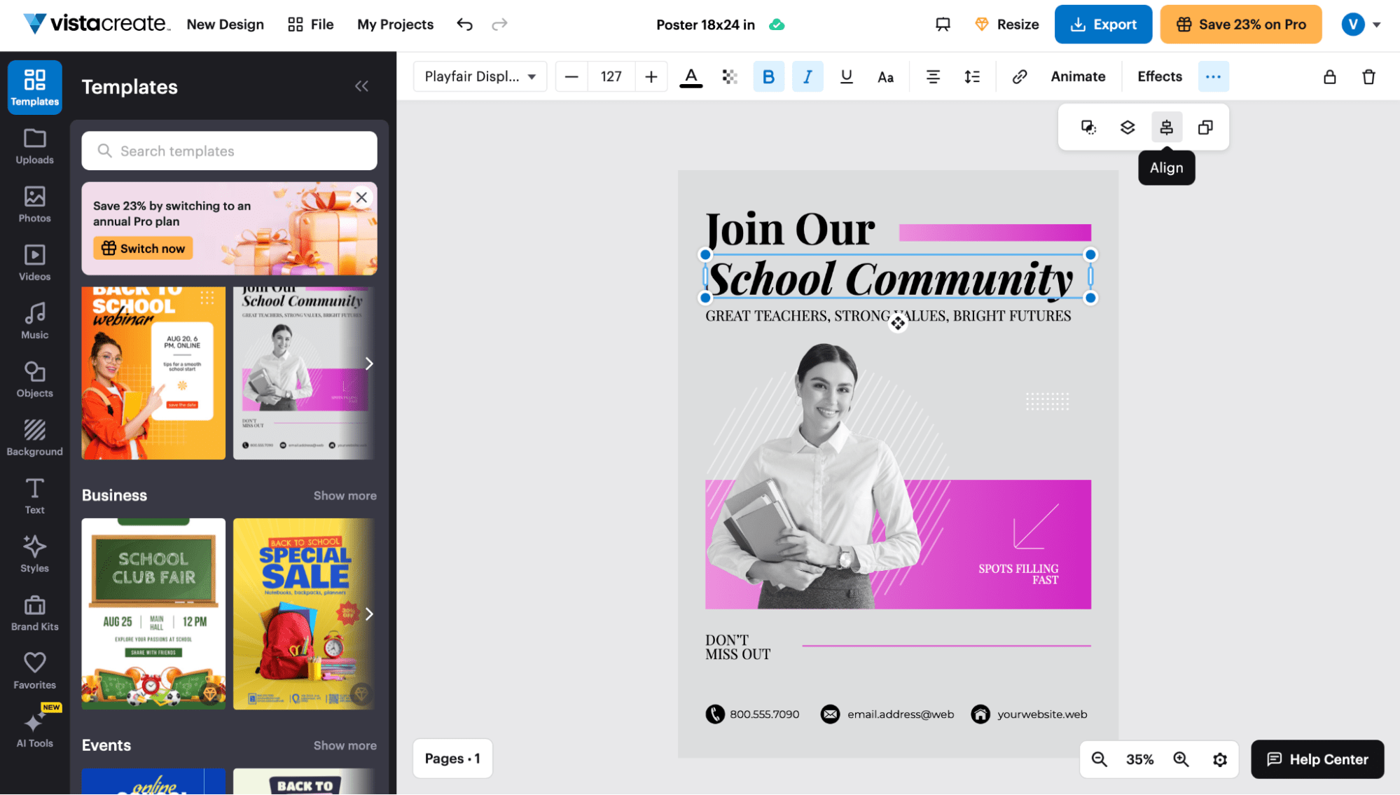 VistaCreate design tool interface poster design template