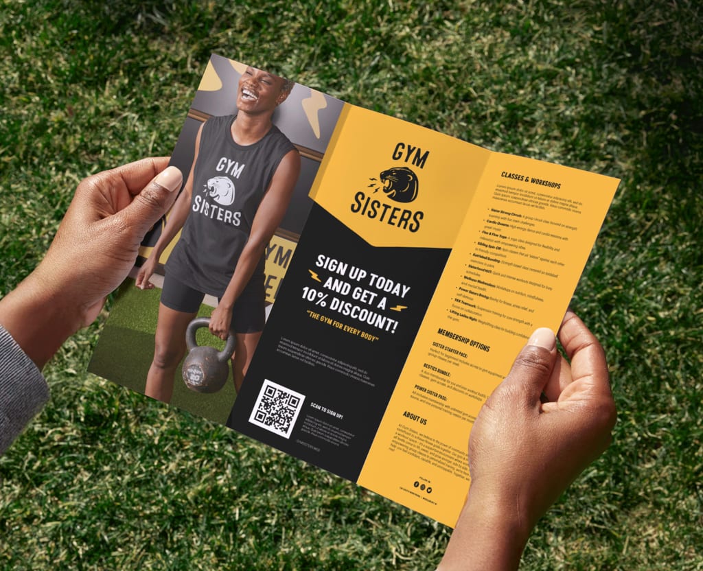Brochure for a gym using the layout principle of contrast