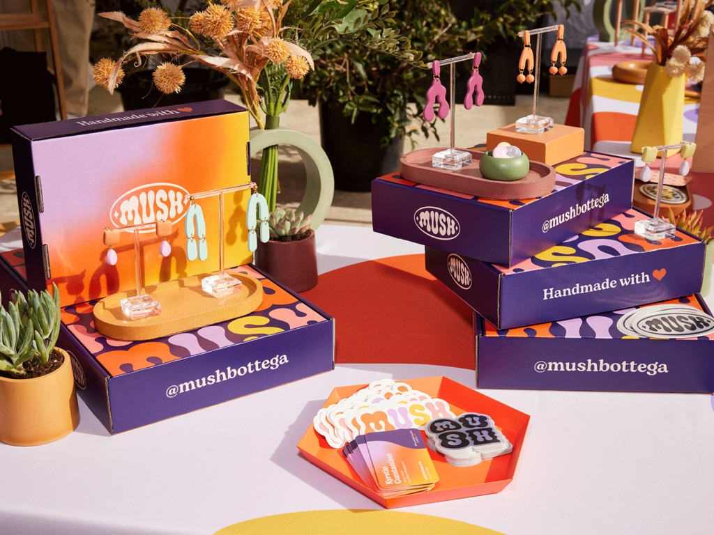 Cardboard box packaging materials in bold colors