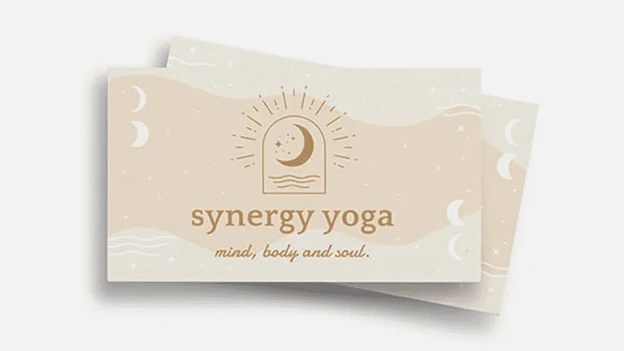 Yoga business card design with beige and tan color tones.