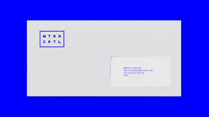 Branding design examples using typographic branding across a business card and mail