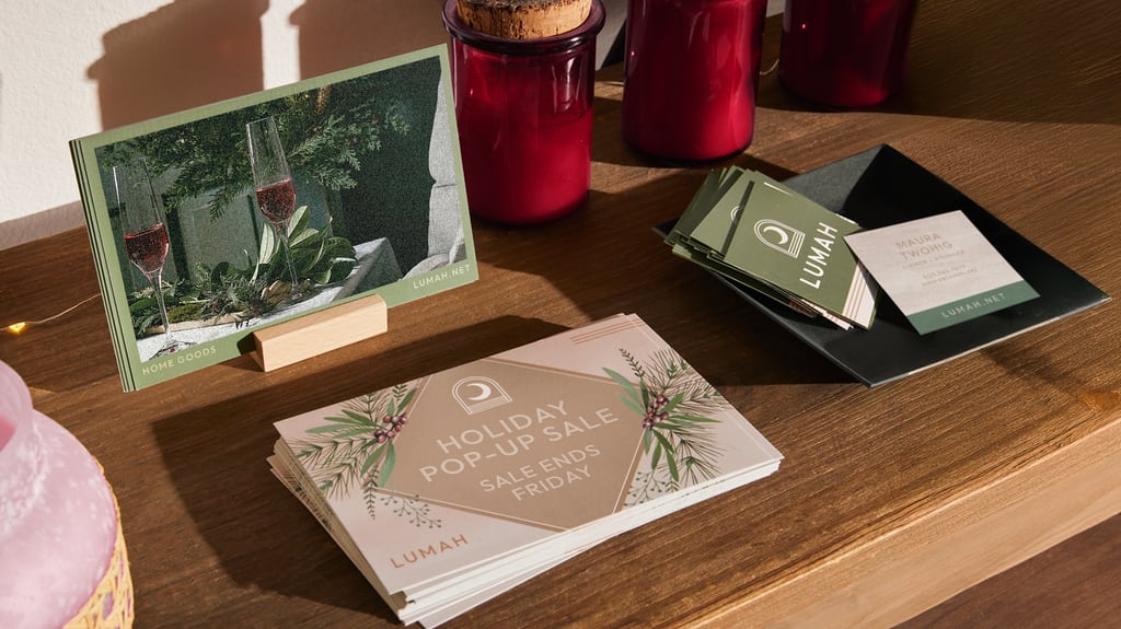 Brand color palette used for holiday marketing materials, branding elements