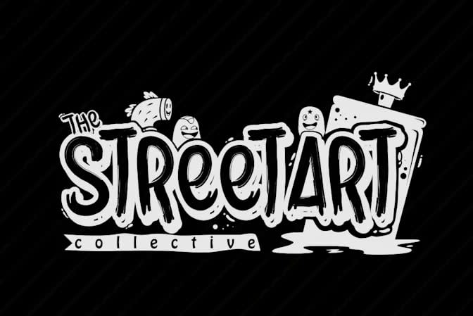 white graffiti-style text against black background