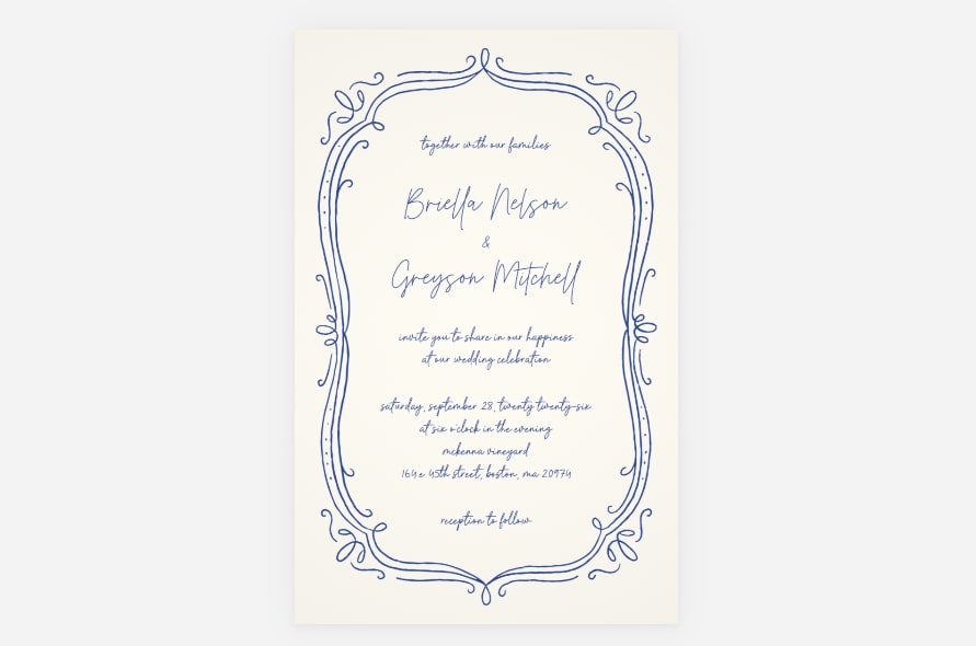 White and blue wedding invitation design