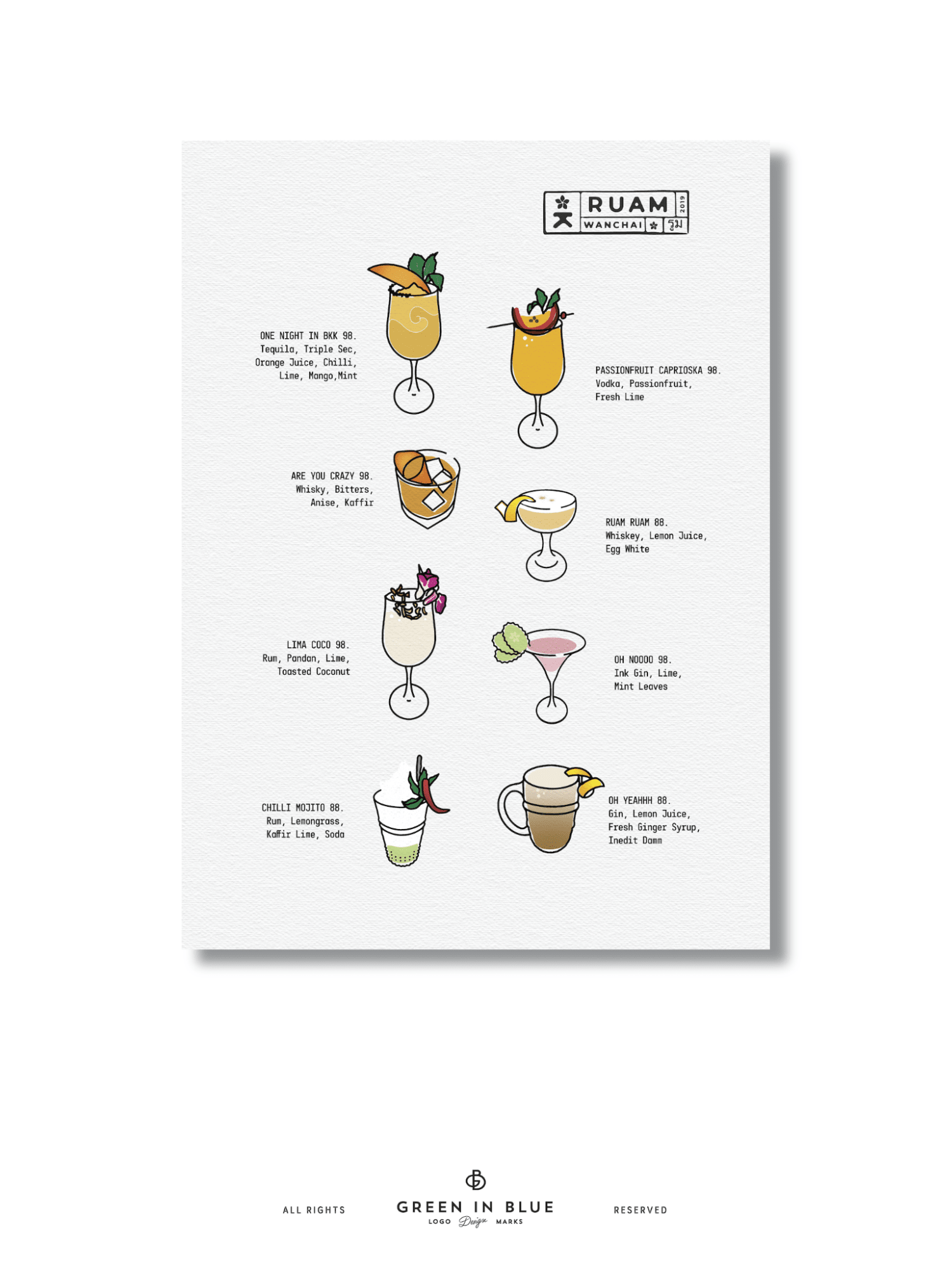 Balanced graphic design layout in a cocktail menu design