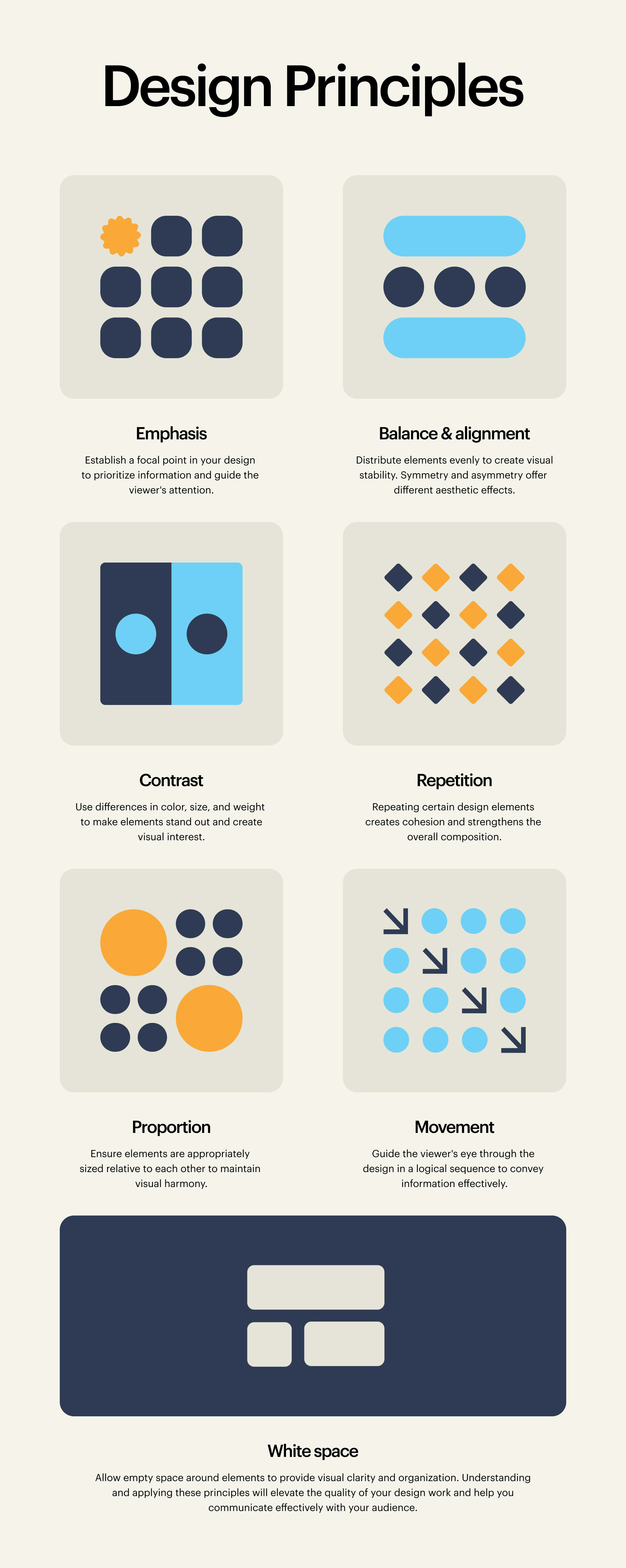 abstract designs representing the 7 design principles