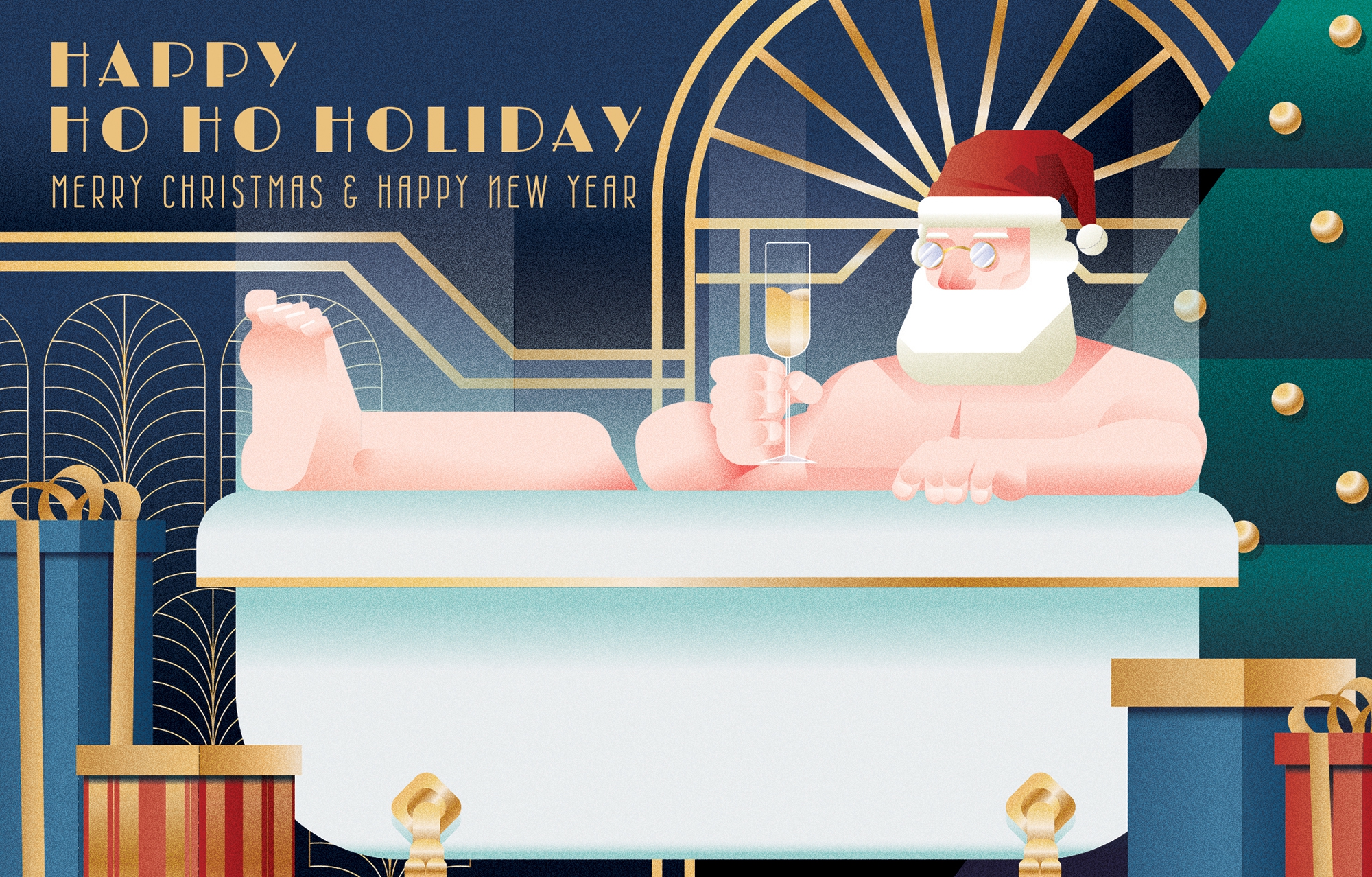 Art Deco Christmas Card designs with Santa
