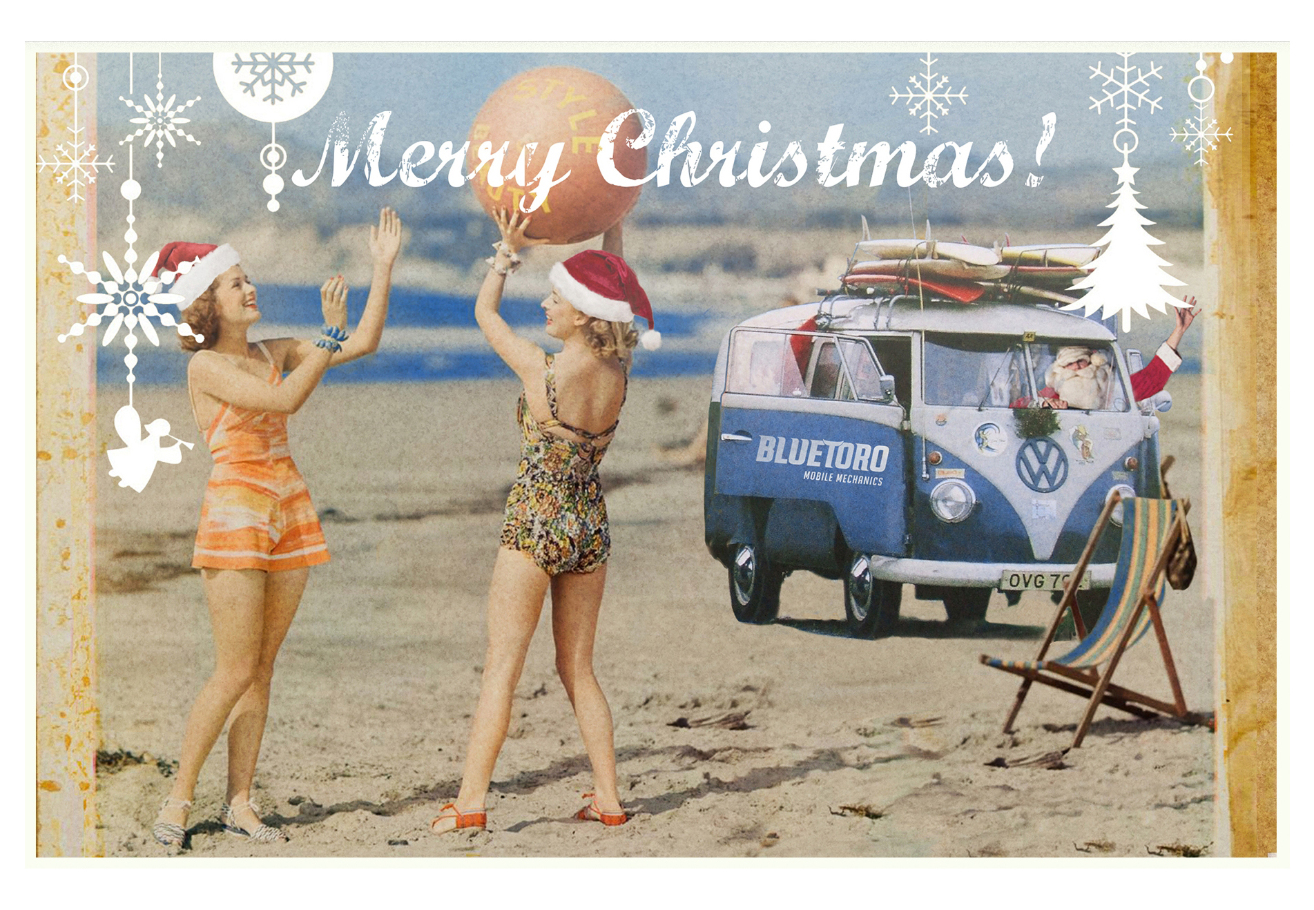 Custom holiday cards: mixing summer beachy getaways with christmas themes