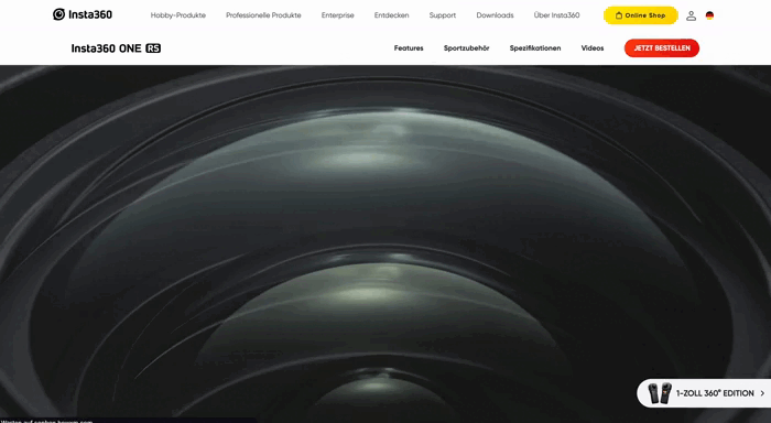 Website design with cinematic scrolling for a camera brand