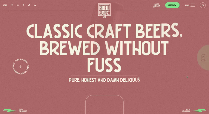 Website design with cinematic scrolling for a brewery brand