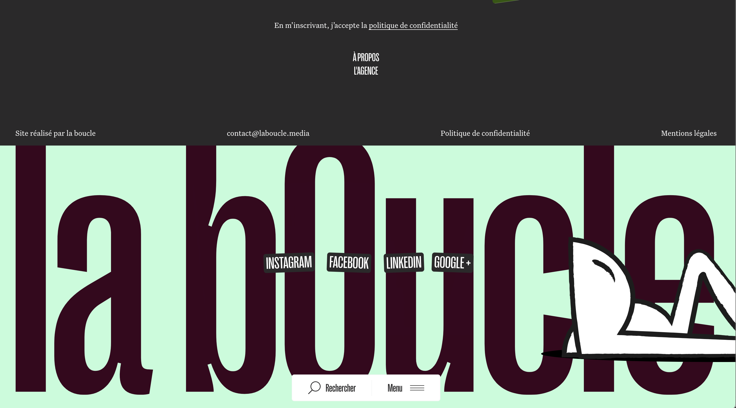 Website design with a featured footer for a creative studio
