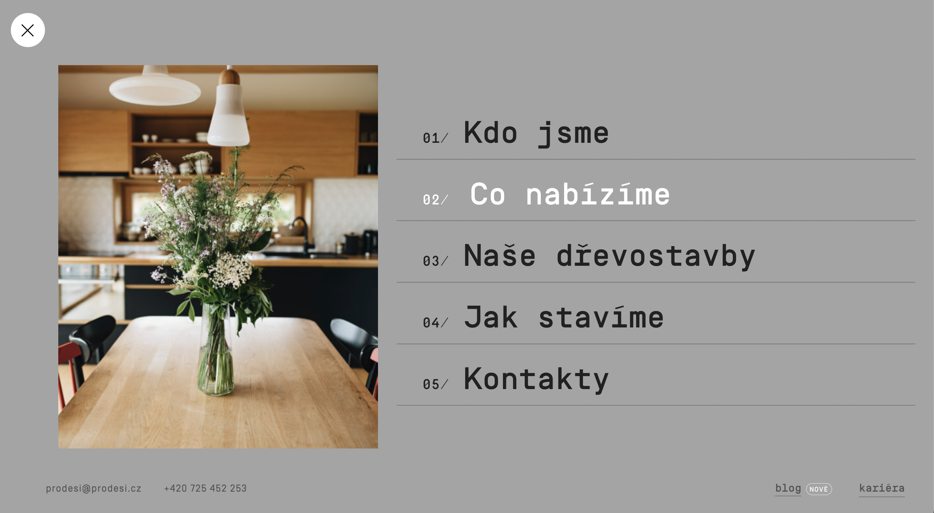 Website design with maxed-out menus for an architecture studio