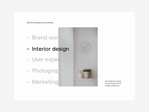 Website design with maxed-out menus for a creative studio