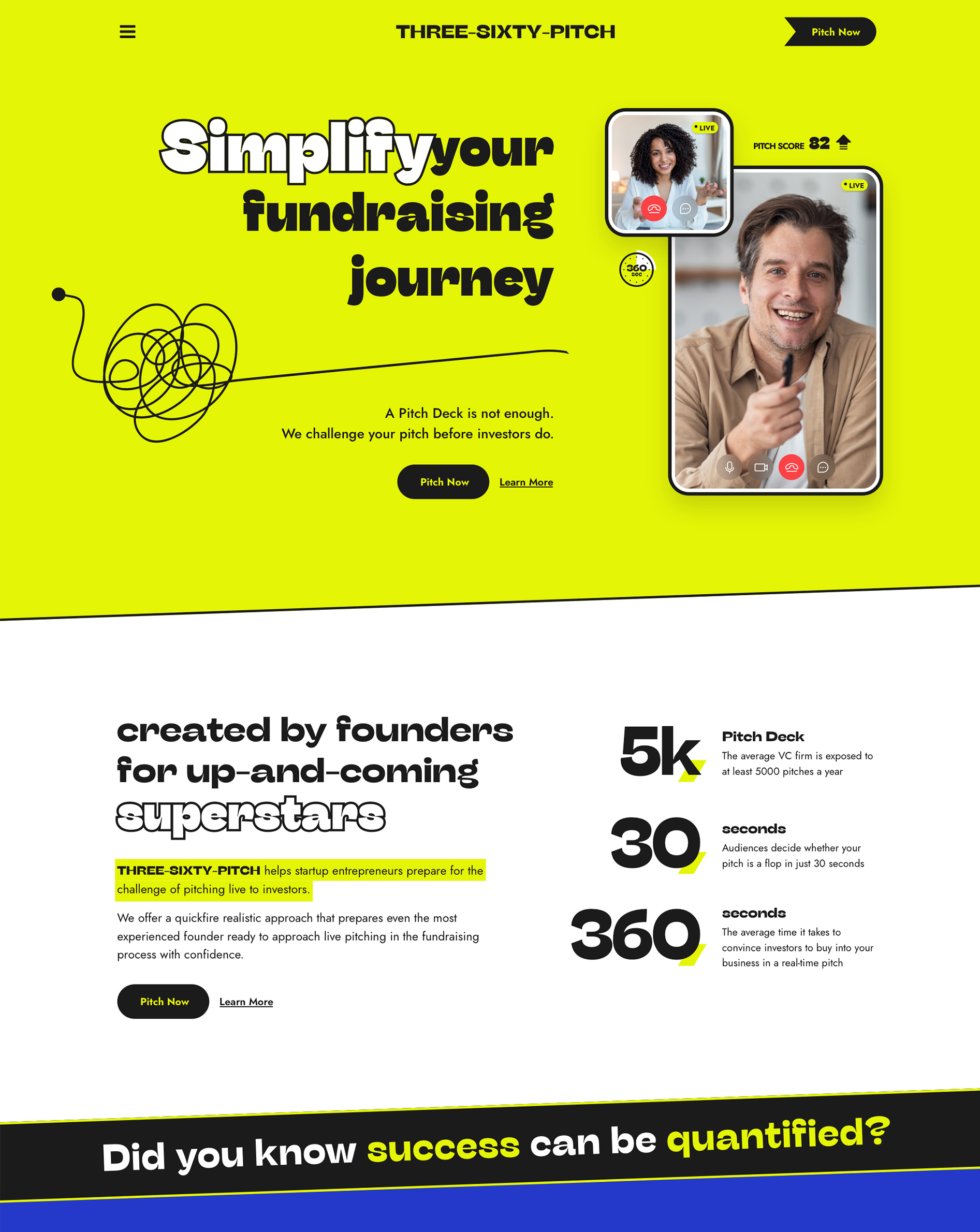 Website design with a monochrome color scheme for a crowdfunding brand