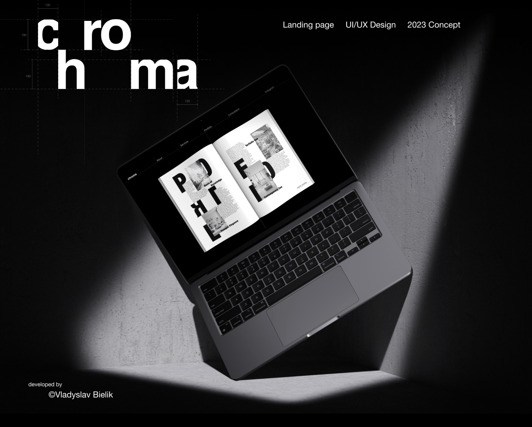 Website design with a creative grid for an interior design brand