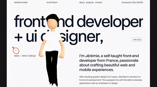 Website design with custom cursors for a portfolio site