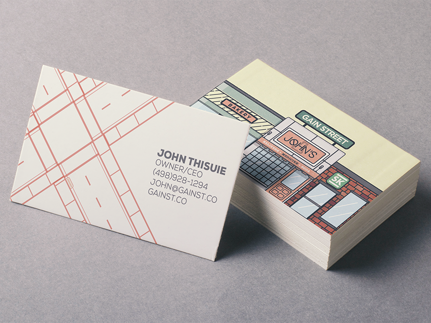 pastel-colored scene of a storefront