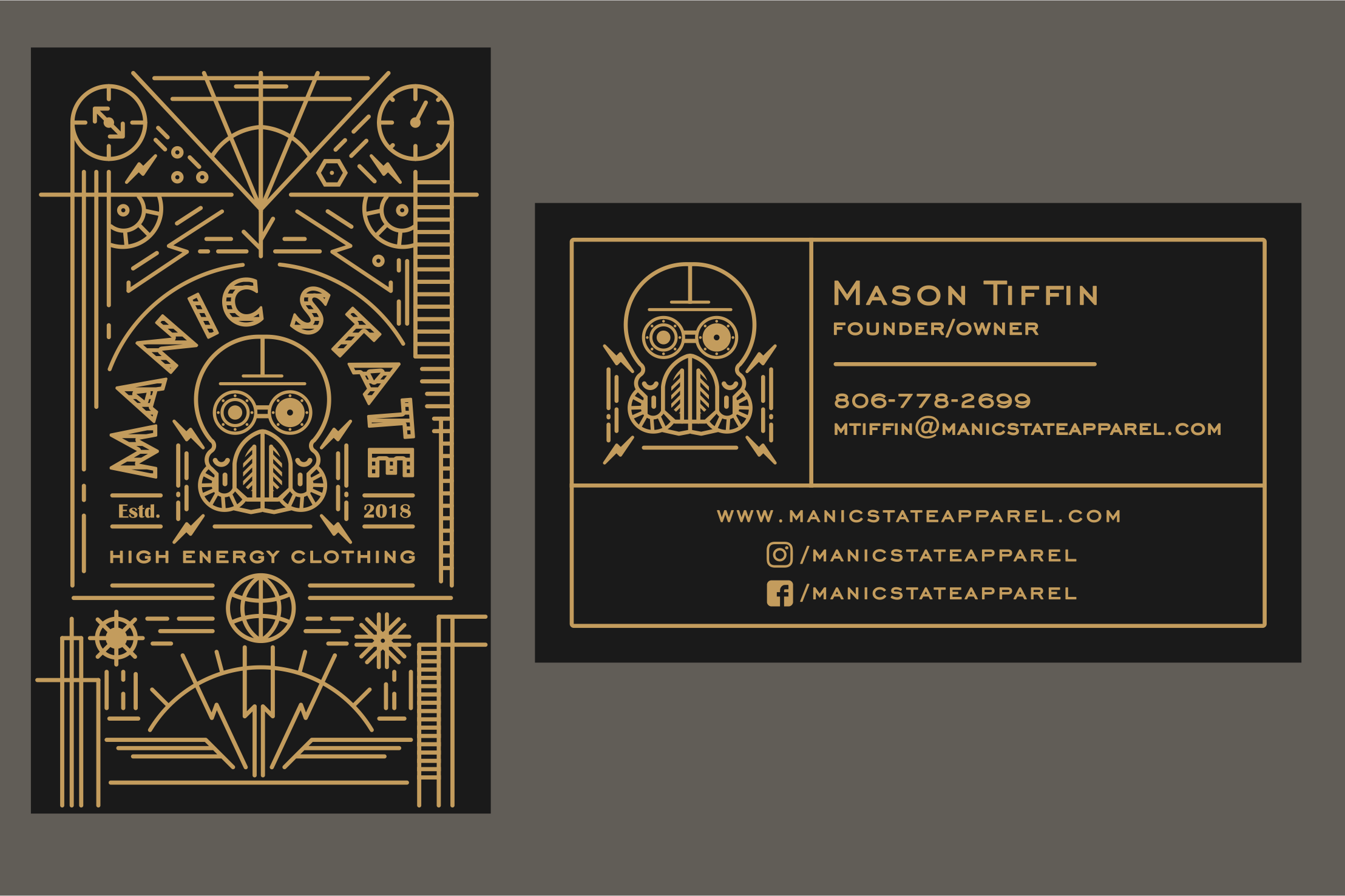 gold geometric design on a black business card