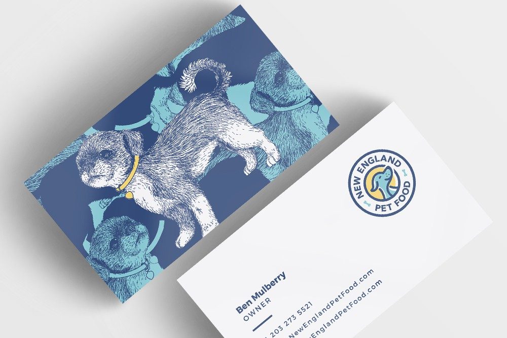 business card featuring an illustration of a dog