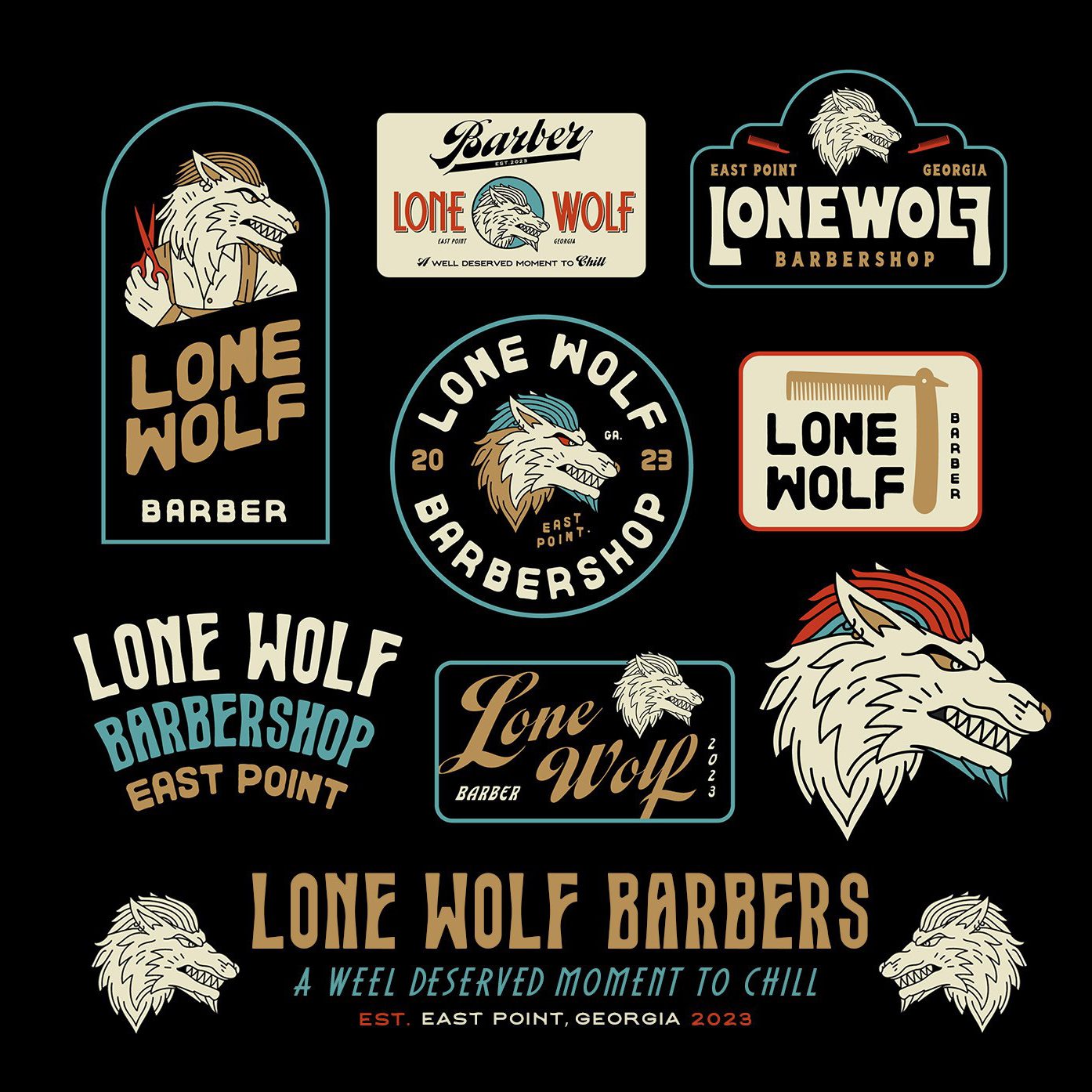 Font design with vintage curved baselines for a barber brand identity
