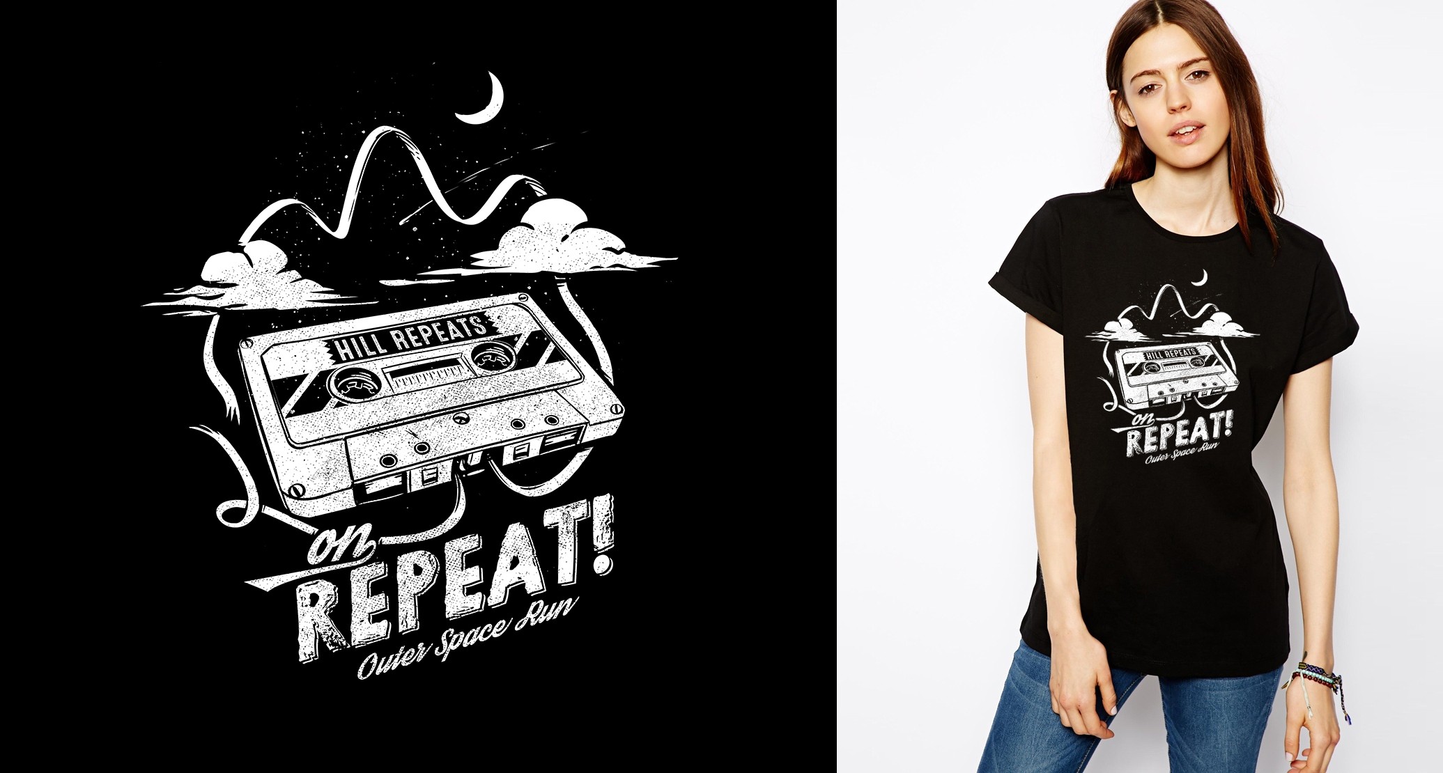 Band t-shirt illustration featuring a cassette tape