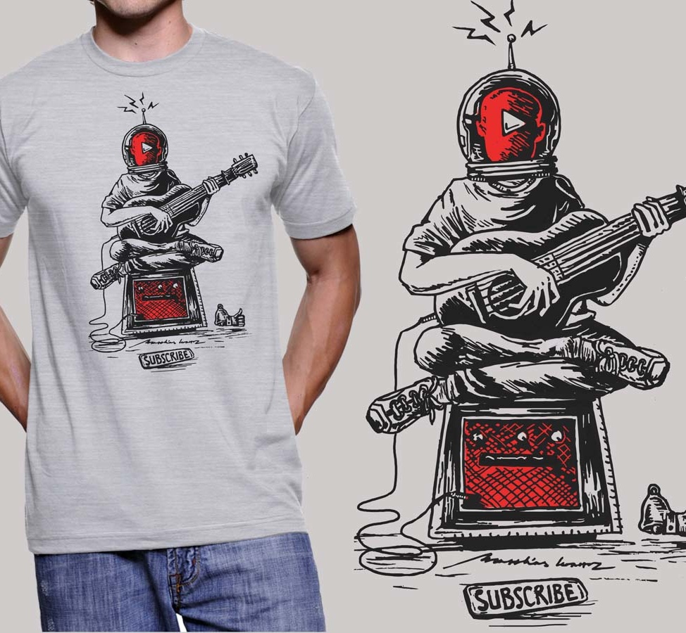 T-shirt featuring an astronaut playing guitar