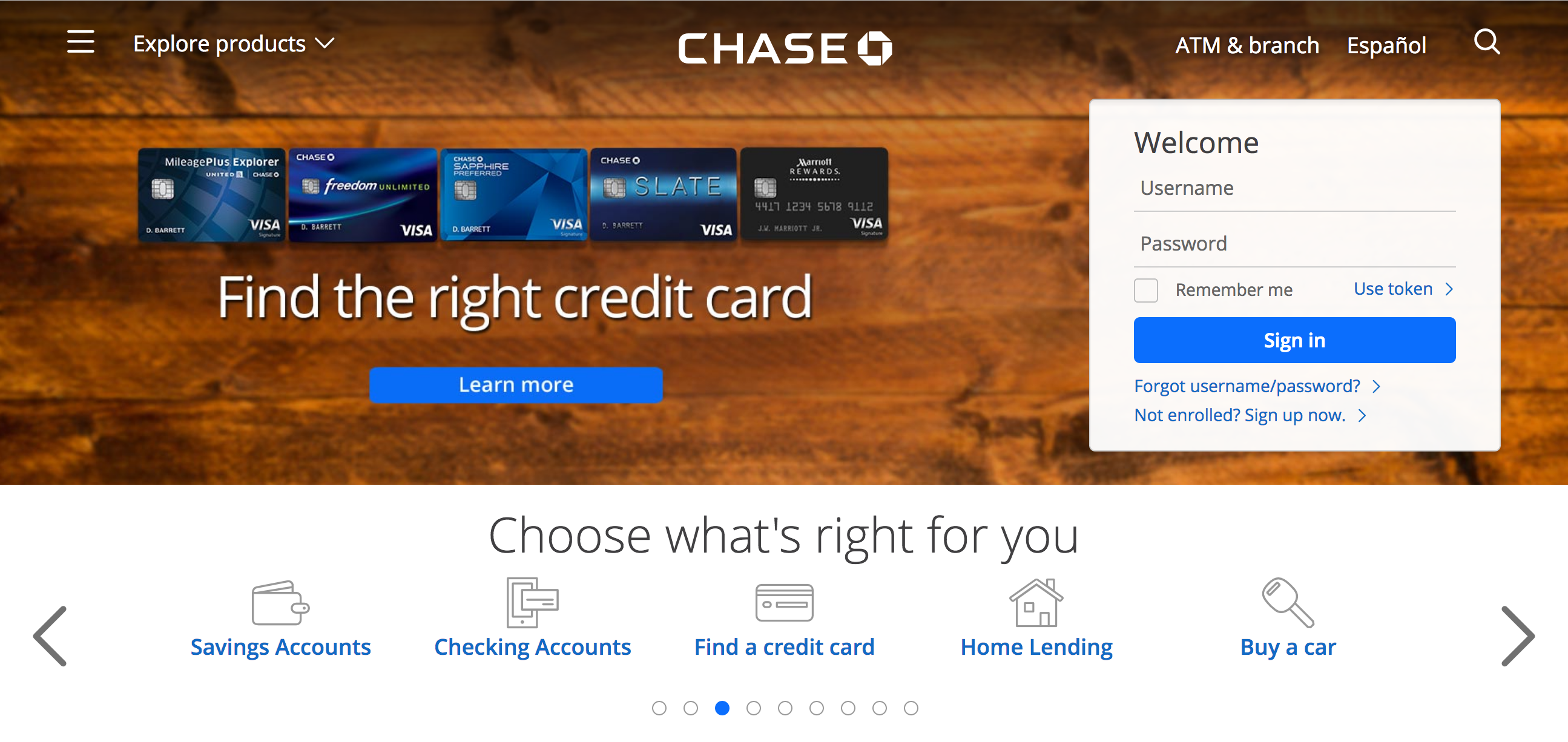 Screenshot from the website of Chase Bank.