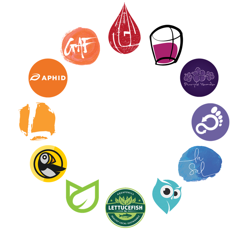 Different branding colors shown in a rainbow of different logos.