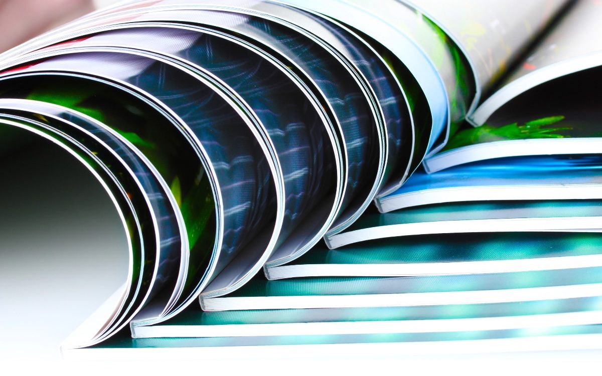 Close-up of printed magazines