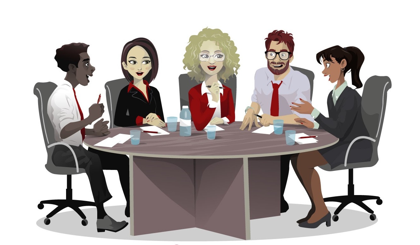 illustration of team talking at table