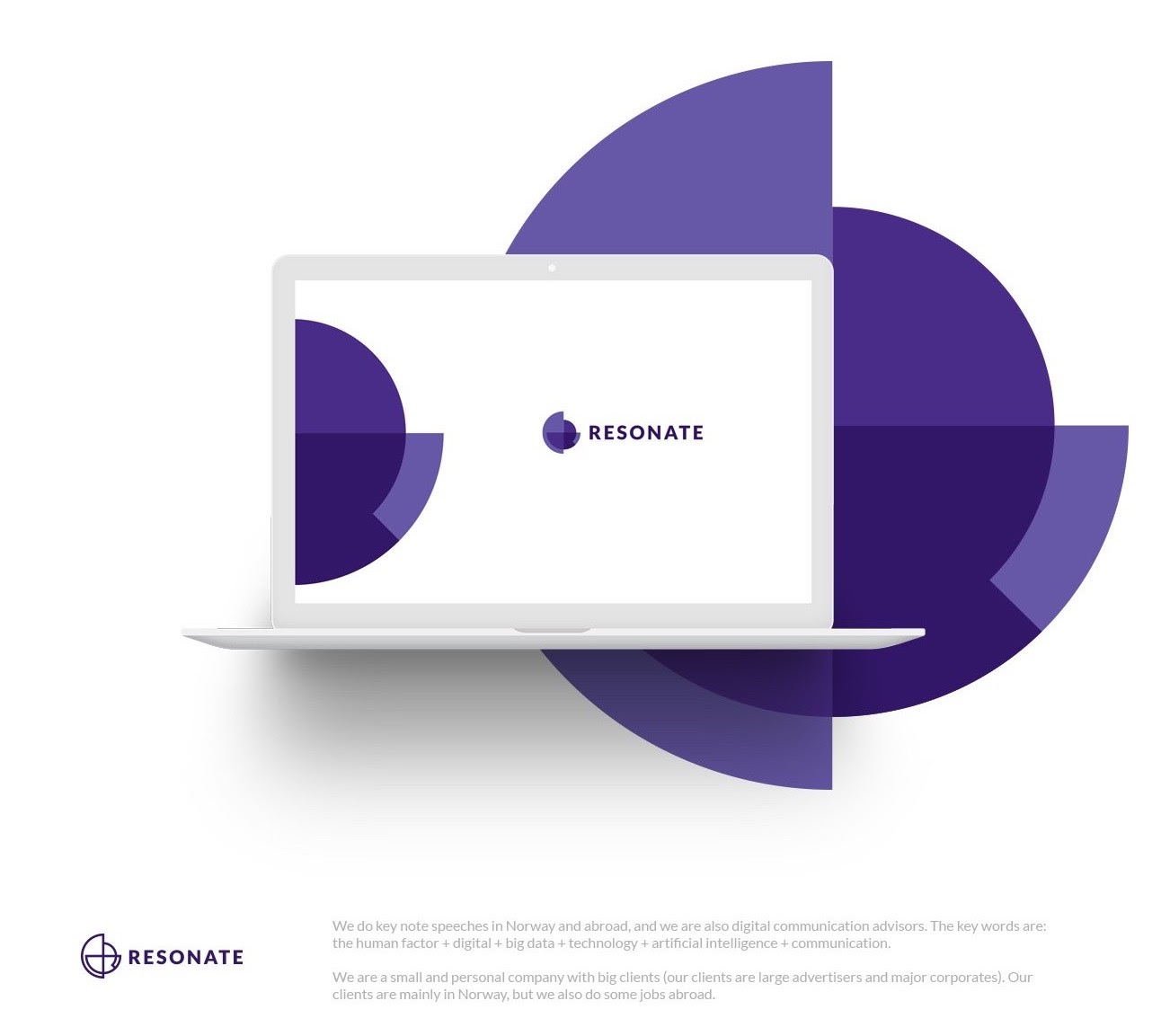 Logo design for a technology company featuring round geometry and a contrast of purple and white