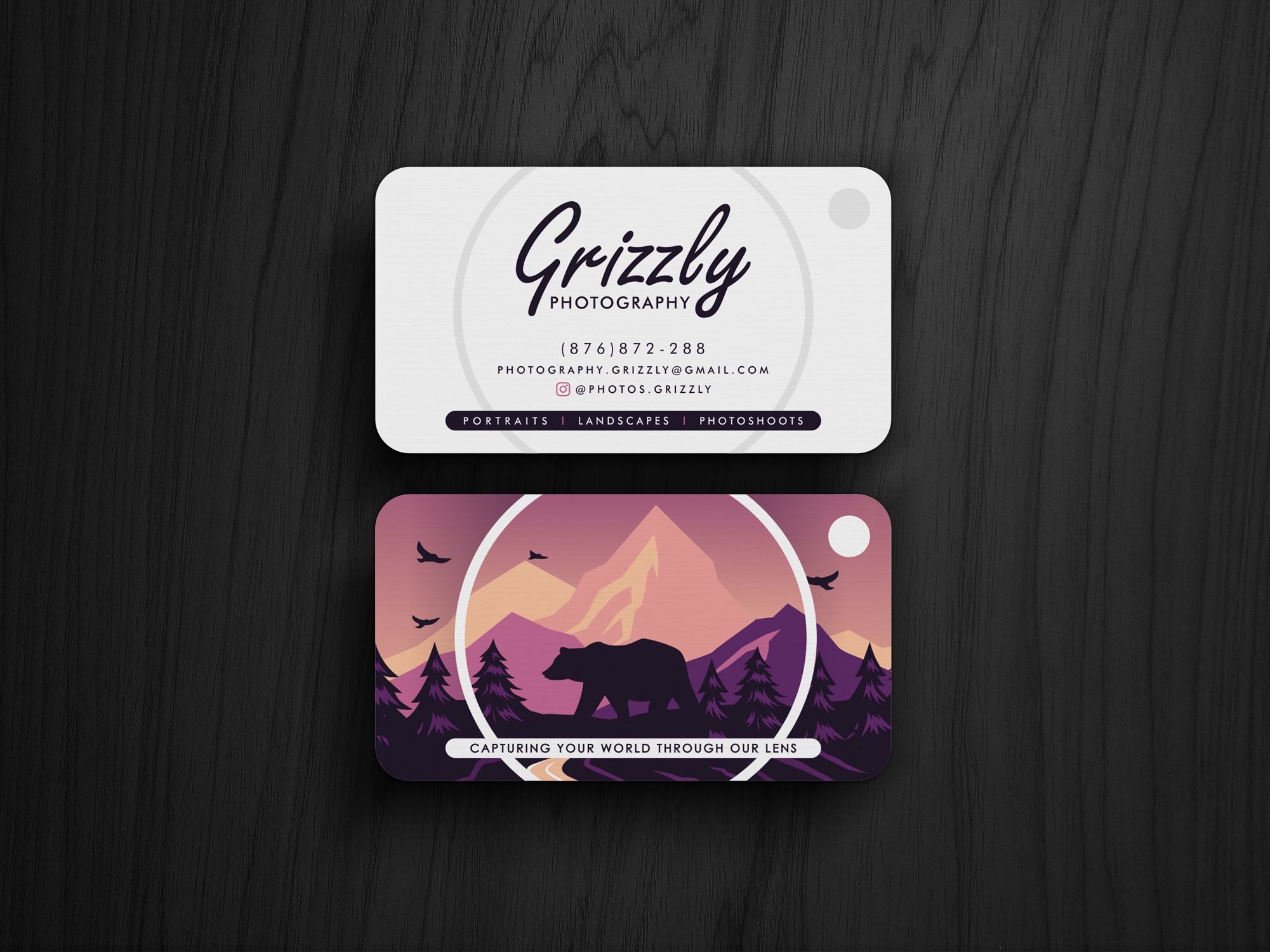 Business card with nature imagery for a photography brand
