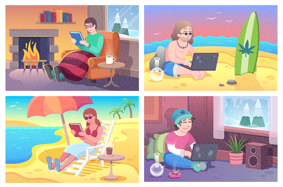 different people reading in different places