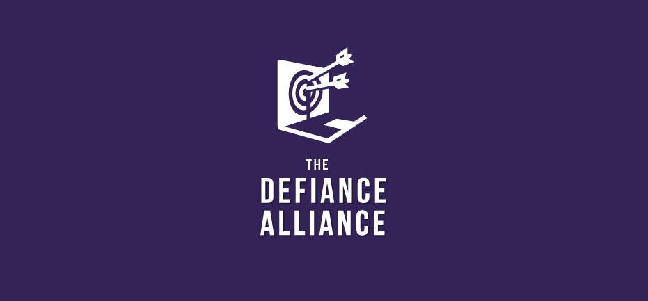 Purple marketing logo design of a laptop with a target and arrows