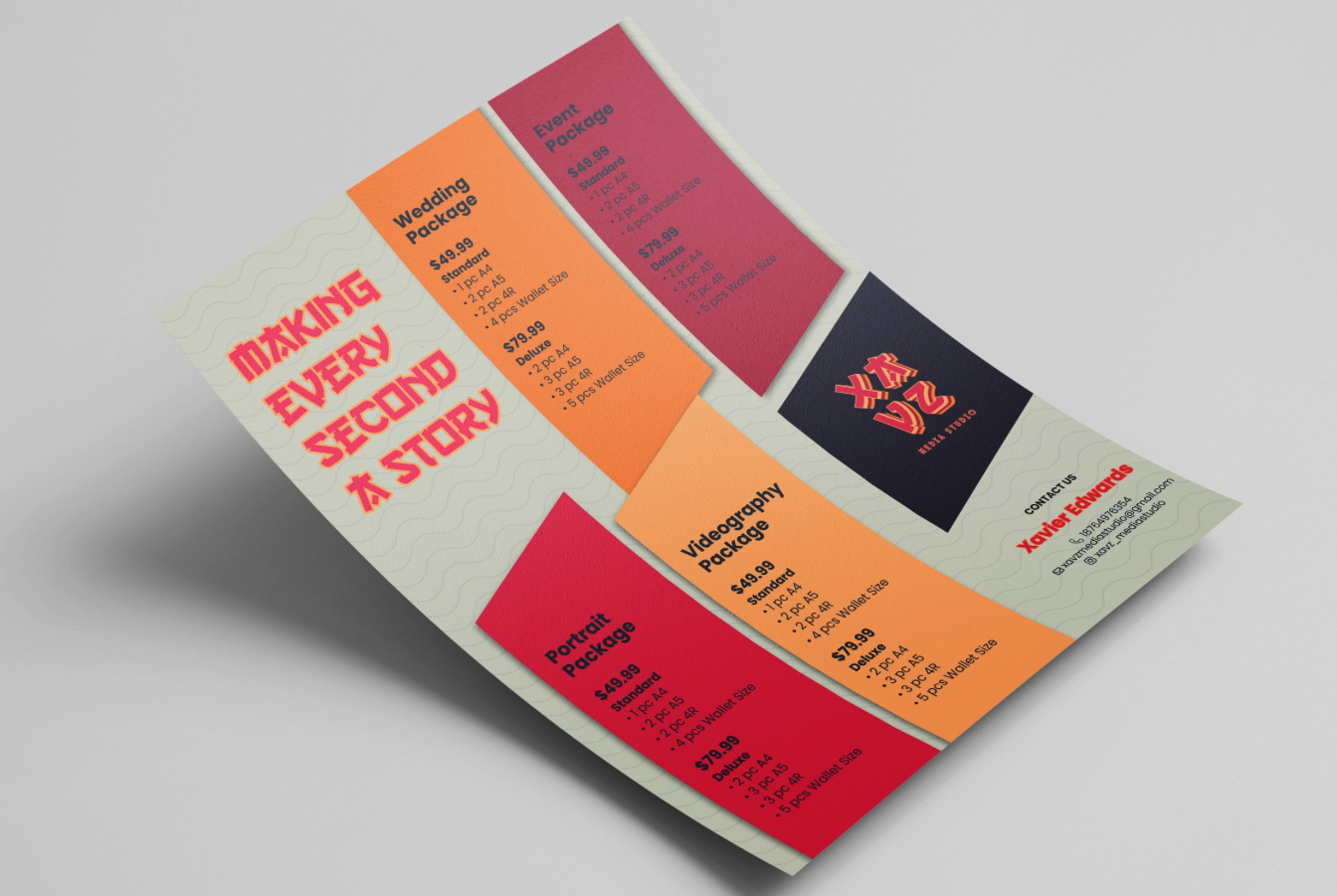 warm-toned flyer offering photography services