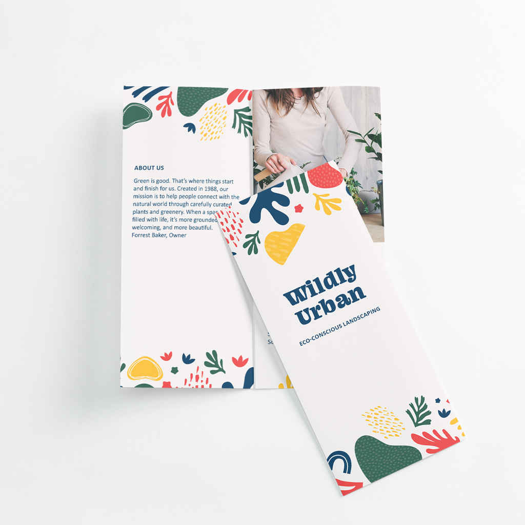 Pamphlet design featuring photography and colorful abstract design