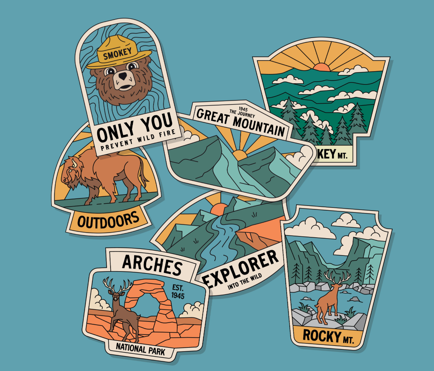 collection of pastel-hued national park stickers